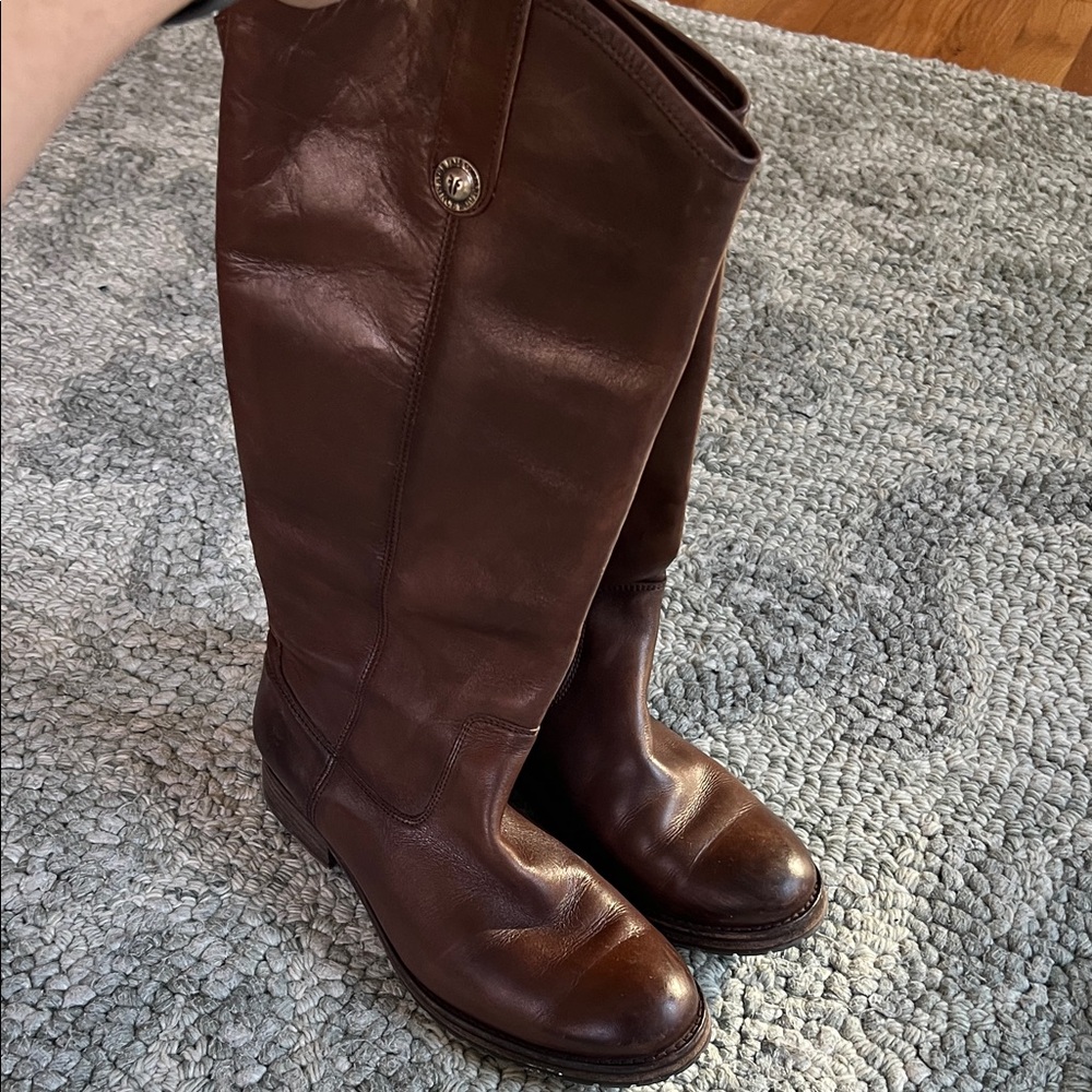 Frye Melissa Double Sole Knee High Boot Slate Renice Leather